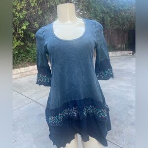 T Party Fashion Blue Asymmetrical Ruffled Tunic